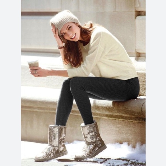 NEW UGG Classic Short Sequin Silver Pink Combe Boot - Picture 2 of 15